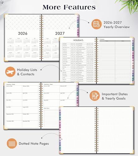 Academic Planner 2026-2027, 18 Months Weekly and Monthly Hardcover Planner, July 2026 - December 2027, 8.5" x 11" A4 Large Daily Calendar Planner Book with Tabs, Spiral College School Agenda Organizer for Student Teacher, Black