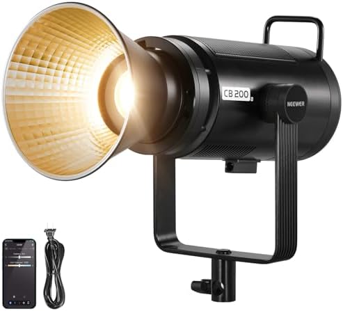 NEEWER CB200B 210W LED Video Light with 2.4G/APP Remote Control, All Metal Bi Color COB Continuous Output Lighting with Bowens Mount 90000Lux/1m 2700K-6500K CRI/TLCI97+ 12 Effects for Video Recording