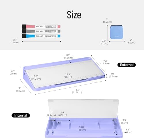 loukin Glass Desktop Whiteboard, 15.3" x 5.6" Dry Erase Desk Board, Purple