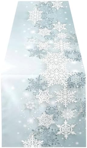 ALAZA Double-Sided Silver Winter Abstract Christmas Table Runner 18x72 Inches Long,Table Cloth Runner for Wedding Birthday Party Kitchen Dining Home Everyday Decor