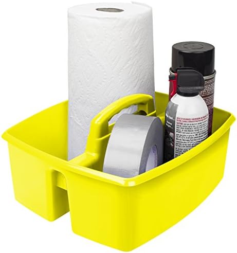 Storex 2-Compartment Large Craft Caddy – Multipurpose Classroom Organizer with Handle, Yellow, 1-Pack (00957C06C)