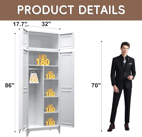 SteeLoong Armoire Wardrobe Closet,Metal Wardrobe Cabinet with Hanging Rod