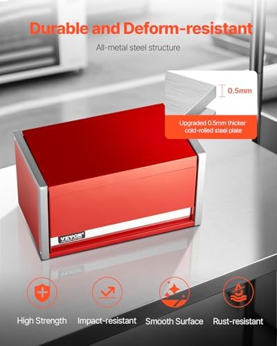 VEVOR Metal Tool Box, 8.6-inch, Portable Metal Tool Box with 3 Drawers, Small Tool Chest with EVA Liners and PP Feet Pads, Heavy-Duty Steel With Ball Bearing Opening and Powder Coated Finish, Red