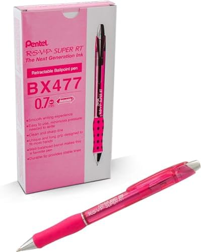 Pentel RSVP Super RT Ballpoint Pen, (0.7mm) Fine Line, Red Ink (BX477-B)