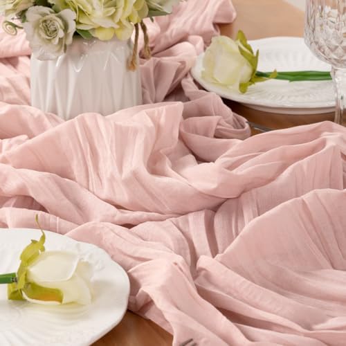 Pink Cheesecloth Table Runner Fall Boho Wedding Birthday Home Decor