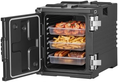 VEVOR Insulated Food Pan Carrier, 82 Qt Non-Electrical Food Warmer, with Wheel & 304 Stainless Steel Latch, LLDPE Stackable Hot Box, for Various Pan Sizes(NOT Included), Fit Catering BBQ Event(Black)