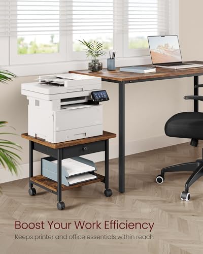VASAGLE 2-Tier Printer Stand with Locking Wheels, Under Desk Printer Table