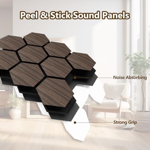 Hexagon Acoustic Wall Panels, Self-Adhesive Sound Absorbing Wall Panel by ARMURO, 4 Pack Covers 19.27 Sq Ft, Peel and Stick Noise Reducing for Home Office Studio Bedroom Wall Decor