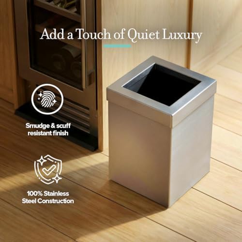 Gatco Small Bathroom Trash Can With Lid, Square 3 Gallon Stainless Steel Wastebasket, Under Sink, Satin Nickel, For Bathroom, Bedroom, Office (1914)