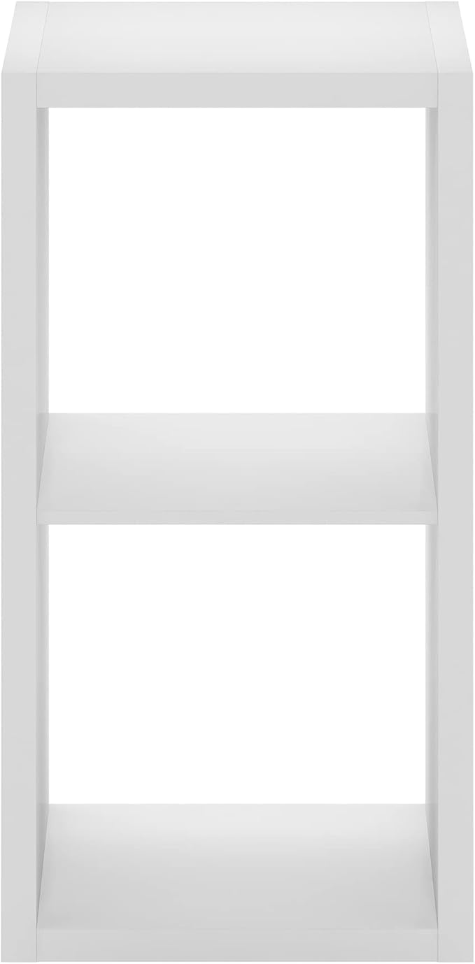 Furinno Cubicle Book Shelf, 2-Cube Bookshelf, Extra Thick Frame Horizontally & Vertically Reversible Bookcase with Open Back, 14.6 x 16 x 30, for Living Room, Bedroom, Home Office, Plain White
