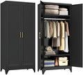 Steeloong 71"Armoire Wardrobe Close,Black Wardrobe Cabinet with Hanging Rod