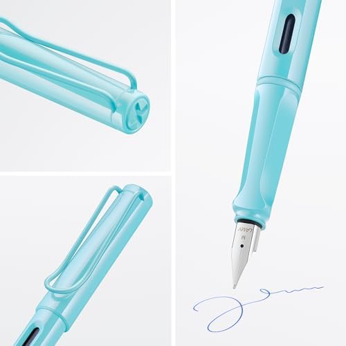LAMY safari aquasky - Fountain Pen with ergonomic grip & polished steel nib in size F - ideal for any Writing & Calligraphy - including LAMY T 10 blue cartridge - Right-Handed