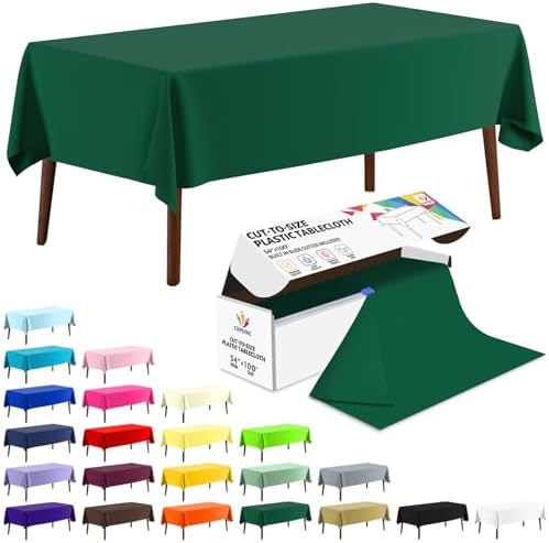 CXPSINC 54 Inch X 100 Feet Plastic Table Cover Roll Disposable Tablecloth with Slide Cutter for All Type/Shape Tables | Party, Banquet, Birthdays, Weddings(Green, 100 Feet)