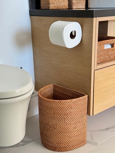 KOUBOO Handwoven Half-Moon Rattan Waste Basket Wicker Trash Can Honey Brown