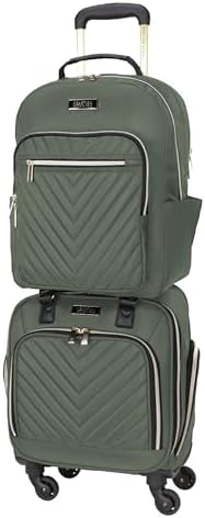 Kenneth Cole REACTION Chelsea 2-Piece Bundle - 17" 4-Wheel Spinner Underseat Carry-On Luggage & Matching 15" Laptop Backpack, Olive
