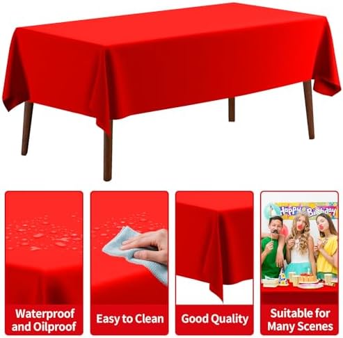 CXPSINC 54 Inch X 100 Feet Plastic Table Cover Roll Disposable Tablecloth with Slide Cutter for All Type/Shape Tables | Party, Banquet, Birthdays, Weddings(Red, 100 Feet)