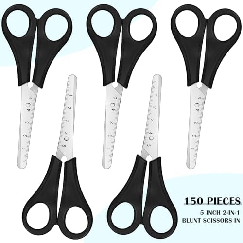 Honoson 150 Pack Student Scissors Bulk with Ruler Blade,Black
