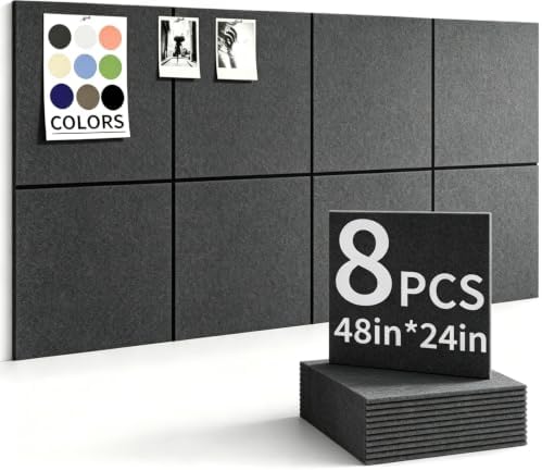 48" x 24" Cork Board Alternative, 8 Pack Felt Bulletin Board Tiles with 30 Adhesive Tabs Wall Push Pin Board for Office Classroom Bedroom Decor