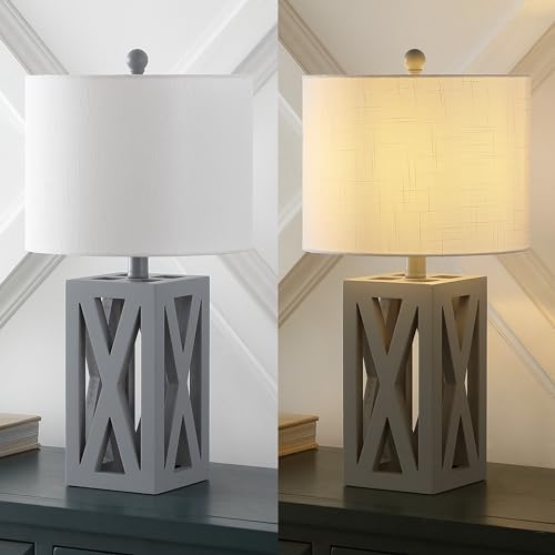 JONATHAN Y Stewart Rustic Wood Bedside Table Lamp 21.5", Gray, Set of 2