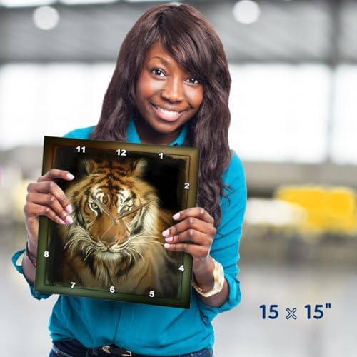 3dRose DPP_41377_3 Portrait of a Tiger Wall Clock, 15 by 15-Inch