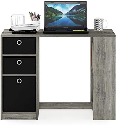 Furinno JAYA Desk, 39.4" Wide Gaming Desk with Drawer Bins, Computer Desk with Side Book Shelf, Writing Desk, Office Desk for Home Office, Study Room, Dorm, Bedroom, French Oak