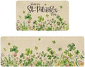 St Patricks Day Spring Kitchen Rugs and Mats Set of 2,Lucky Shamrock Clovers Floral Farmhouse Non Slip Washable Floor Sink Mats Decorations for Home Kitchen 18"x48"+18"x30"