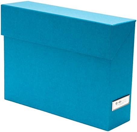 Bigso Lovisa Fiberboard Label Frame 12 File Storage Box | Document Organizer for Important Paperwork | Durable Hanging File Box with a Flip Top Lid & Metal Label Window | 3.7” x 13” x 9.4” | Turquoise