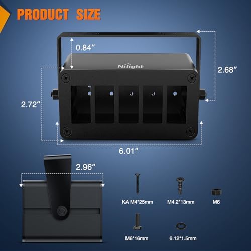 Nilight 5 Gang Rocker Switch Box Detachable Housing 5 Holes Aluminum Panel