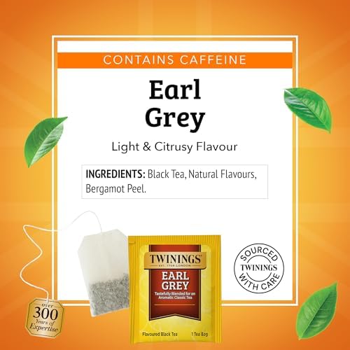 Twinings Earl Grey Black Bergamot Caffeinated Tea Bags, 20 CT Box (6 Pack)