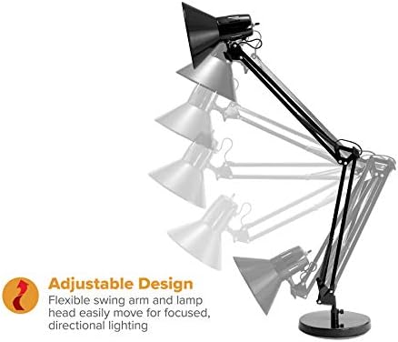 Bostitch Office VLF100D Swing Arm Desk Lamp, Metal, 36" Reach with Multi-Joint Adjustment, Includes Replaceable LED Bulb (VLF), Black