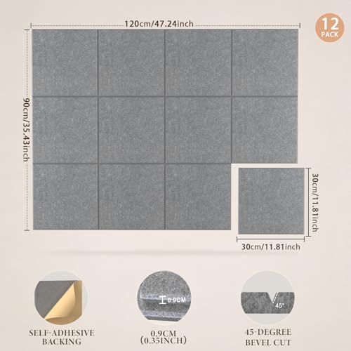 JBER Cork Board Alternative, 12 Pack 48" x 36" Felt Board, Light Gray