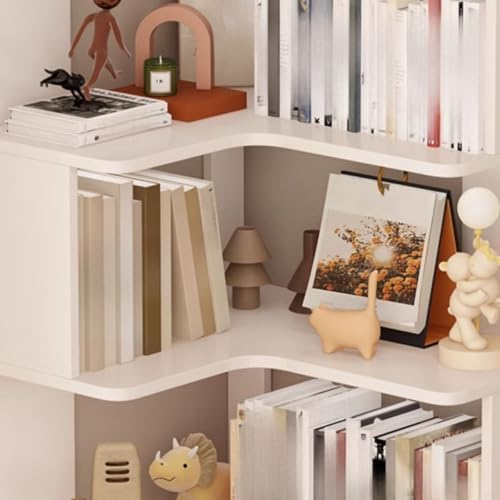 Vertical L-Shape Storage with Open Back 5 Shelves Corner Bookshelf Wood Floor Rack Student Integrated Wall Bookcase Corner Cabinet Multi-Layer Storage Cabinet White 24" L x 35" W x 63" H