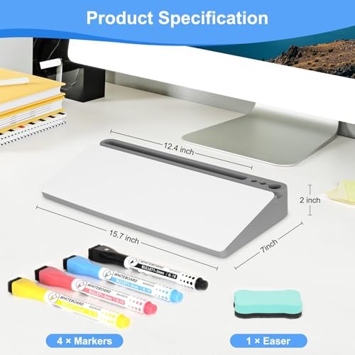 Desktop Glass Whiteboard with Storage, Desk Dry Erase White Board Gray