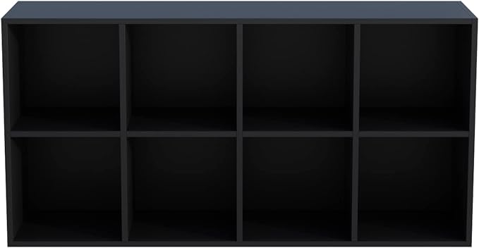 8-Cube Storage Shelf Bookcase, Black | Wooden 4-Tier Open Bookshelf, Fits 11×11" Bins, Vertical or Horizontal Use, Full Back Panels, For Home Office