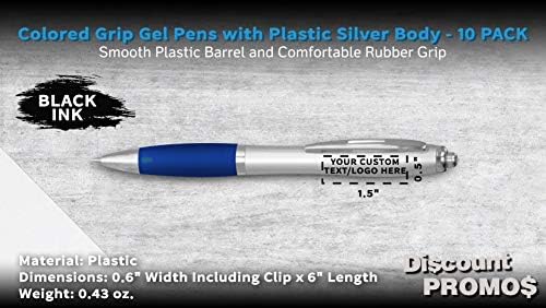 DISCOUNT PROMOS Custom Colored Grip Gel Pens Set of 10, Personalized Bulk Pack - Great for Office, School, Business, Tradeshows, Events - Blue