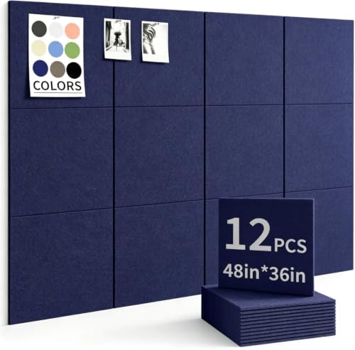 48" x 36" Cork Board Alternative, 12 Pack Felt Bulletin Board Tiles with 30 Adhesive Tabs Wall Push Pin Board for Office Classroom Bedroom Decor