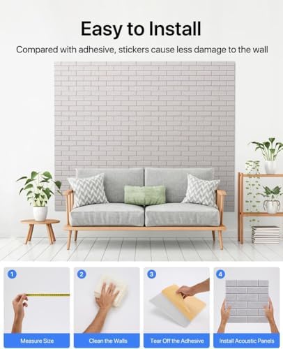 Large Self-Adhesive Cork Board,Set of 12 Soundproof Wall Tiles,Felt Wall Cushion for Home,Studio,Recording Room,Office,Acoustic Treatment (Camel)