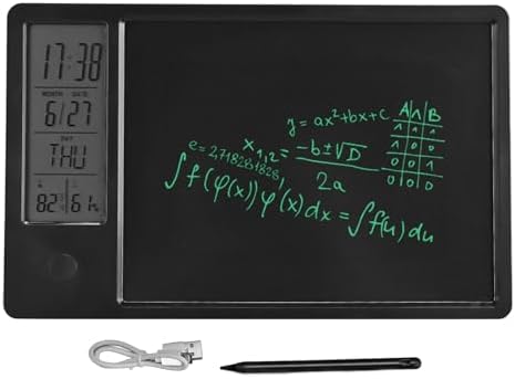 LCD Writing Tablet, 10 Inch Erasable Electronic Doodle Board with Digital Clock Calendar, Rechargeable Electronic Drawing Writing Board for Office Business and Home (Black)