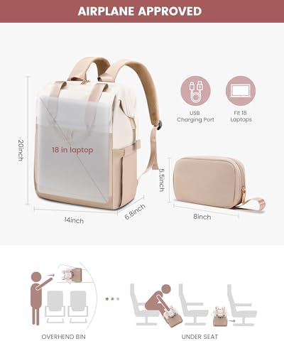 LOVEVOOK 18 Inch Laptop Backpack for Women, Large Capacity Travel Backpack with Organizer Bag, Waterproof Carry on Backpack Purse Work Bag with USB Port for College Teacher Nurse, 2PCS