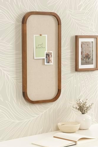 Kate and Laurel Hutton Transitional Wall Pinboard, 12 x 24, Natural Rustic, Modern Rounded Rectangle Wall Organizer for Use as Cork Board, Vision Board, or Bulletin Board