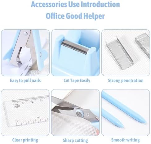 Gawsey Blue Desk Organizers and Accessories with Desk Organizer 360° Rotating Pen Holder and Office Supplies, Cute Stationery Supplies Set