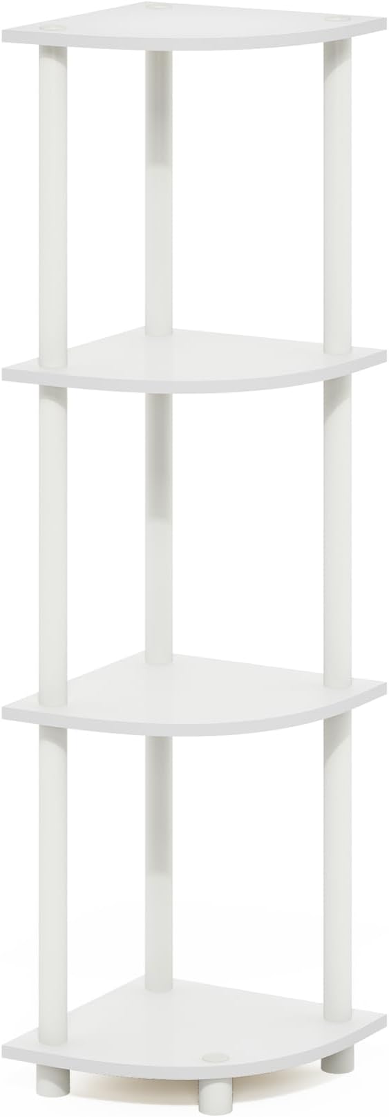 Furinno Turn-N-Tube Corner Shelf, 4-Tier Corner Bookshelf, Display Storage Shelves with Open Shelves, for Organization and Storage, Living Room, Home Office, Garage, White