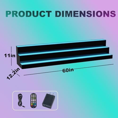 MESAlLUP Acrylic 60 Inch 3 Tier LED Liquor Bottle Display Shelf, Lighted Bar Shelves with Remote Control, Mulit Color Lighting for Home Mini Bars Decor, Restaurants & Party Use