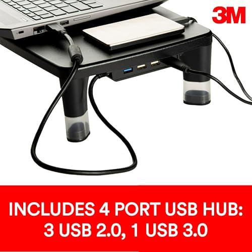 3M Monitor Computer Stand, 21.6 in x 9.4 in, 4 Port USB Hub