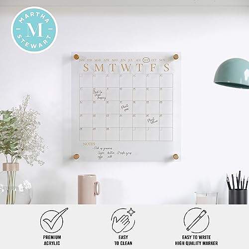 Martha Stewart Grayson 14" Acrylic Dry Erase Wall Calendar, Clear/Gold