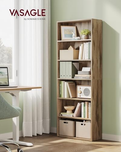 VASAGLE 6-Tier Bookshelf, Storage Organizer, 23.6 x 9.5 x 63.2 Inches