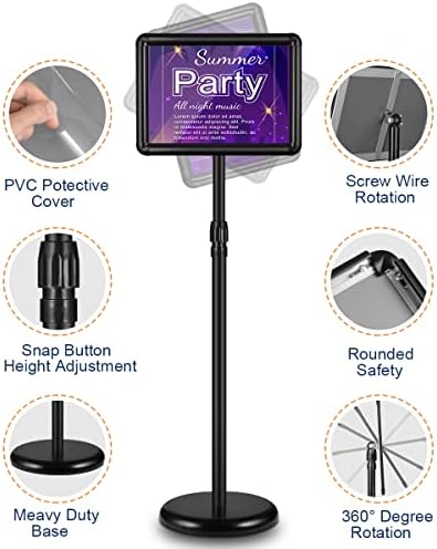 JACNITAD 2 Pack Adjustable Sign Holder Stand with Base, 8.5 x 11 Inch Vertical and Horizontal View Sign Displayed, Snap Open Frame for School Store Business Advertise Show Christmas Decor, Black