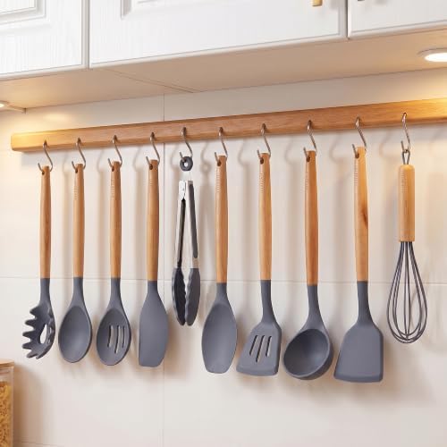 OVENTE Silicone Cooking Utensils Set, 17pcs, Heat Resistant, Grey SPS17G