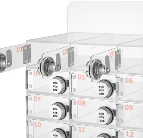Cell Phone Locker Box,12 Slots Cell Phone Storage Locker, Clear Acrylic Storage Cabinet Wall Mounted for School Factory Office