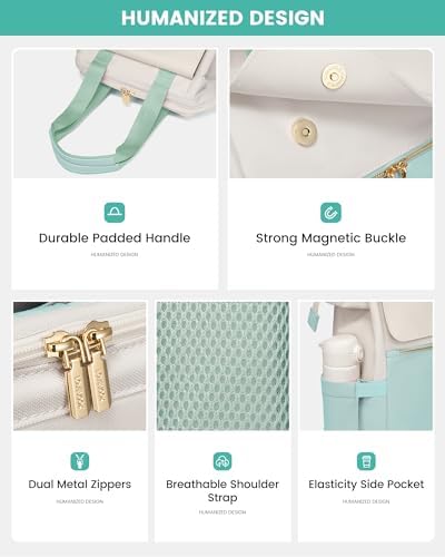 LOVEVOOK Laptop Backpack for Women, 15.6 Inch Work Laptop Bag with USB Port, Fashion Teacher Nurse Backpack Purse, Waterproof Travel Computer Backpack with Organizer Bag, 2PCS, Beige-Mint Green